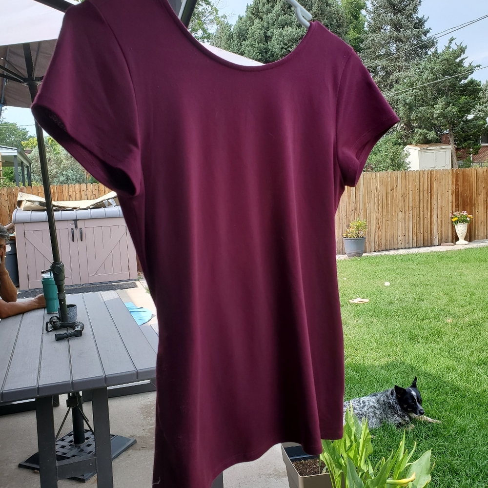 Maroon express shirt. Cut out back